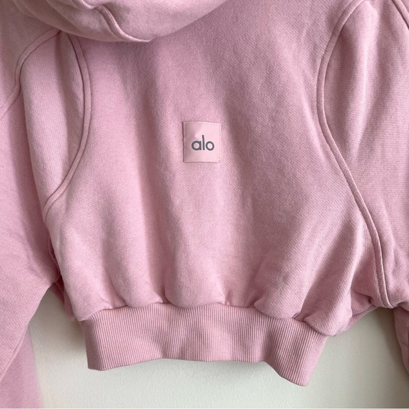 Alo Yoga Sweet Escape Cropped Full Zip Up Hoodie in Ballet Pink - Picture 6 of 11